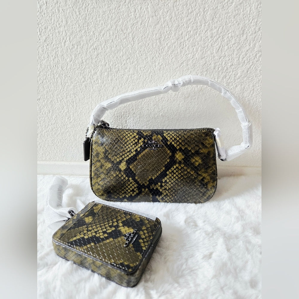 Coach Olive and Black Snake Print Bag and Wallet Set - Picture 1 of 9